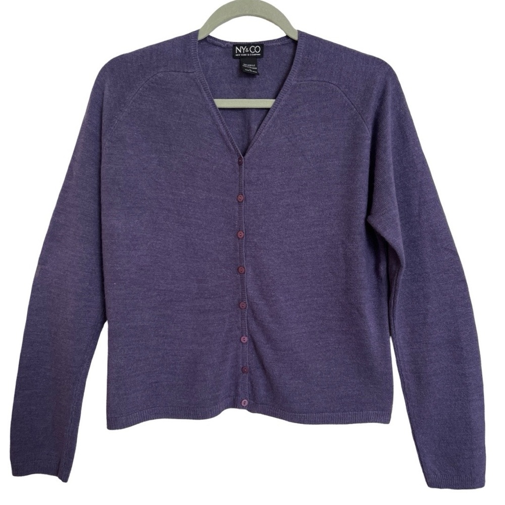 Ladies NY & CO soft purple sweater button down cardigan SZ Large